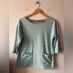 Marimekko Striped Cotton Boatneck Shirt with Big pockets - Small